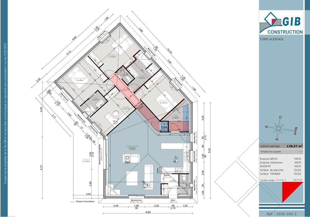 Pavillon familial en V de 128 m² - plan