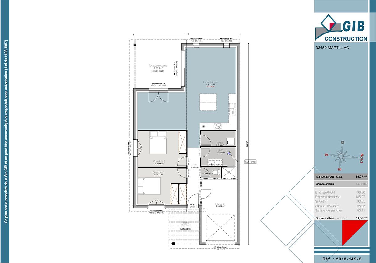 Maison de ville pour terrain en longueur - plan