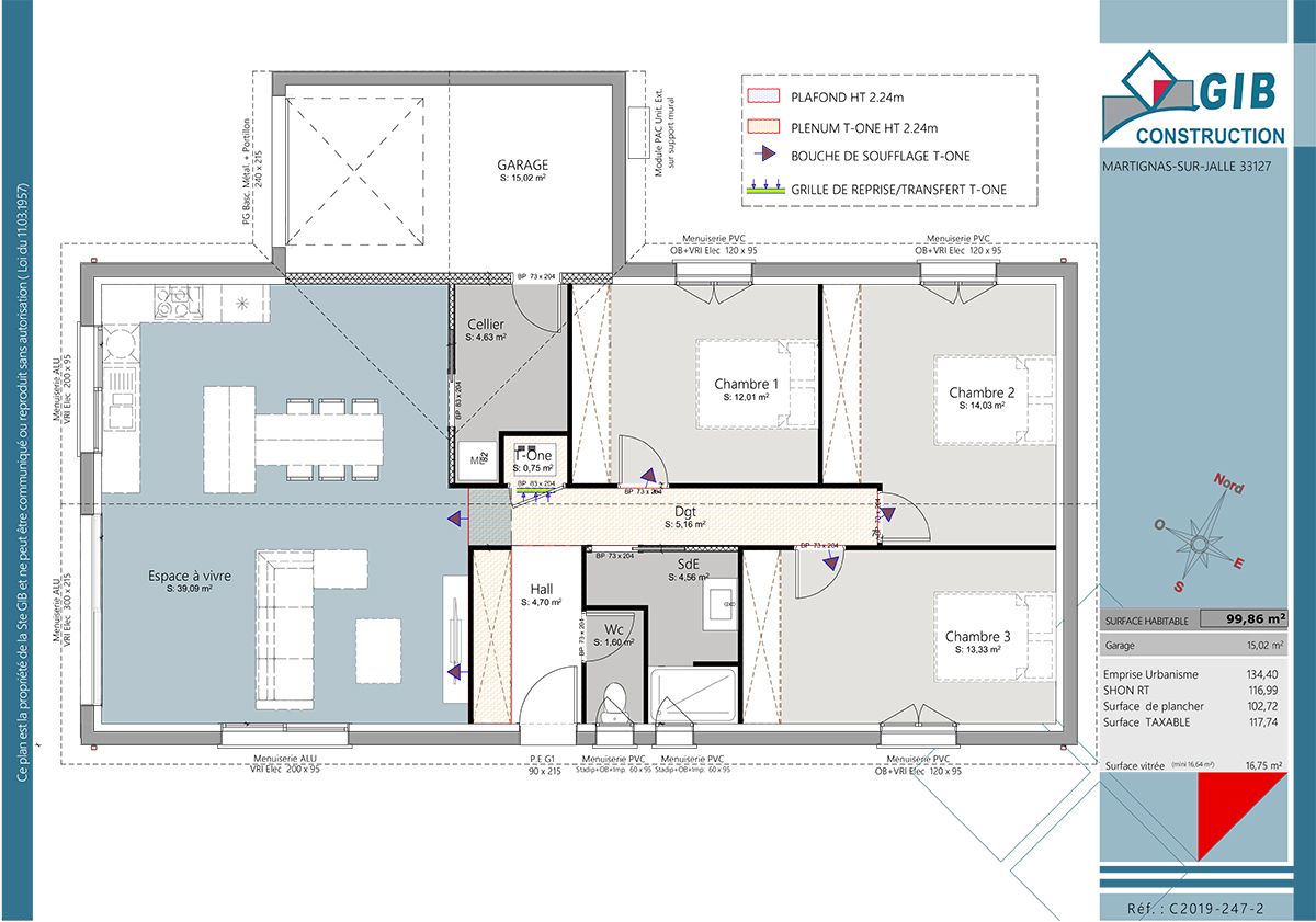 Maison lumineuse traditionnelle 3 chambres - plan