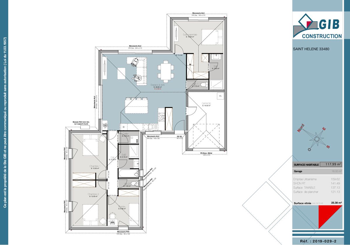 Jolie villa plain pied de 118 m² - plan