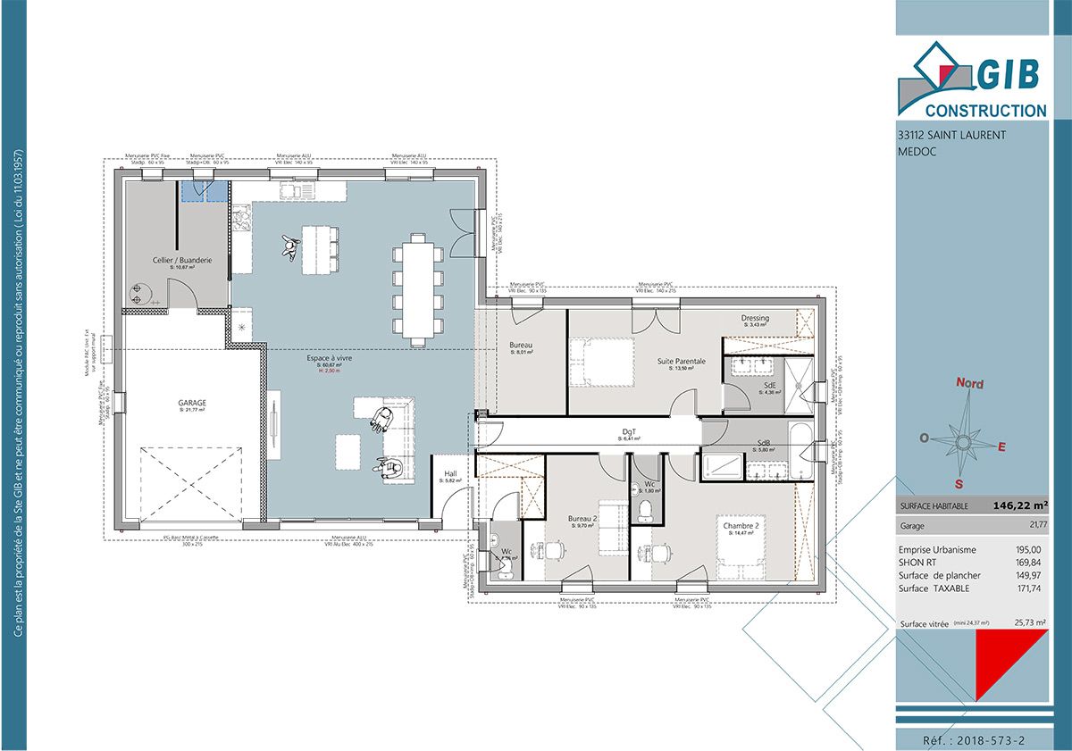 Agréable et spacieuse maison plain pied - plan