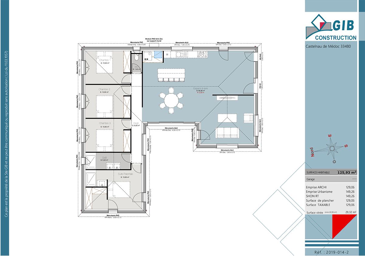 Maison plain pied contemporaine 4 chambres - plan