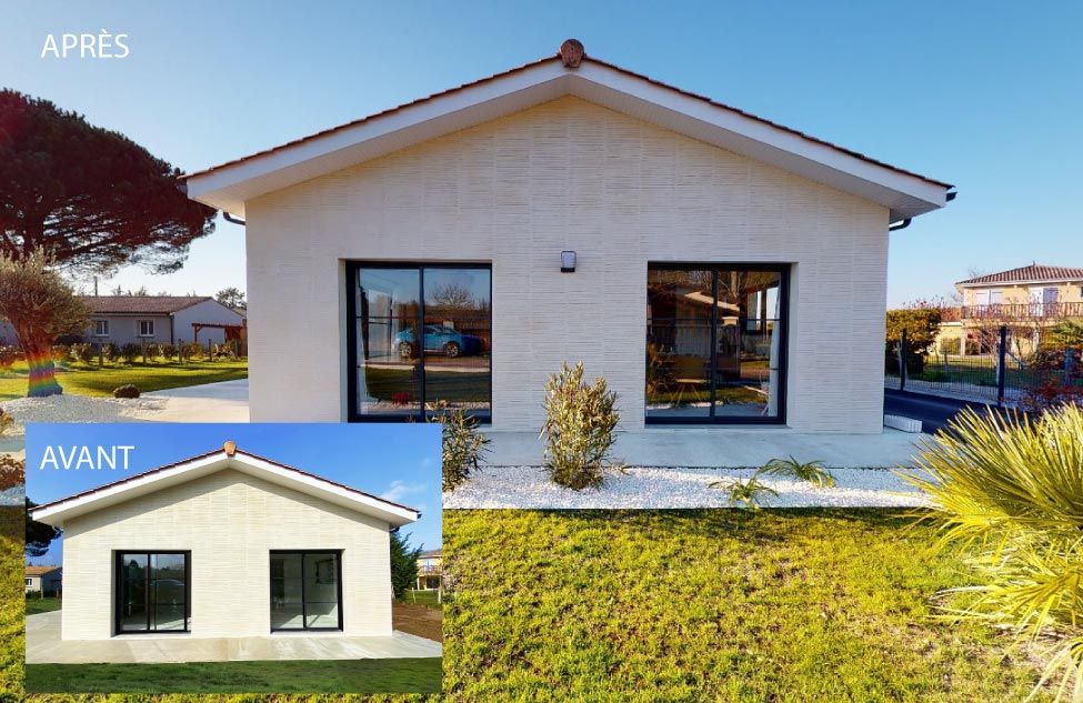 Maison en L avec enduit matricé - visuel 3