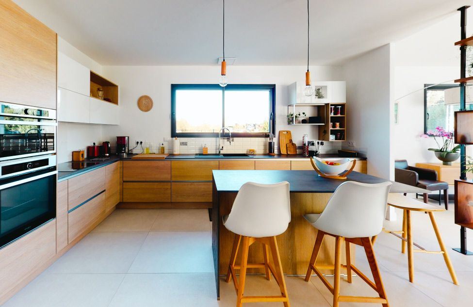 Maison en L avec enduit matricé - visuel 7