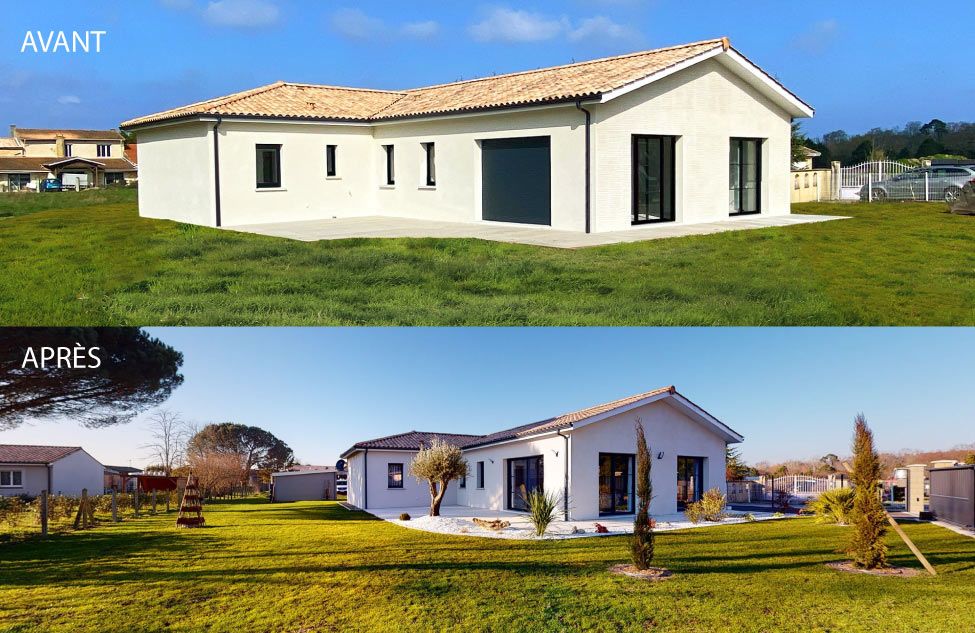 Maison en L avec enduit matricé - visuel 8