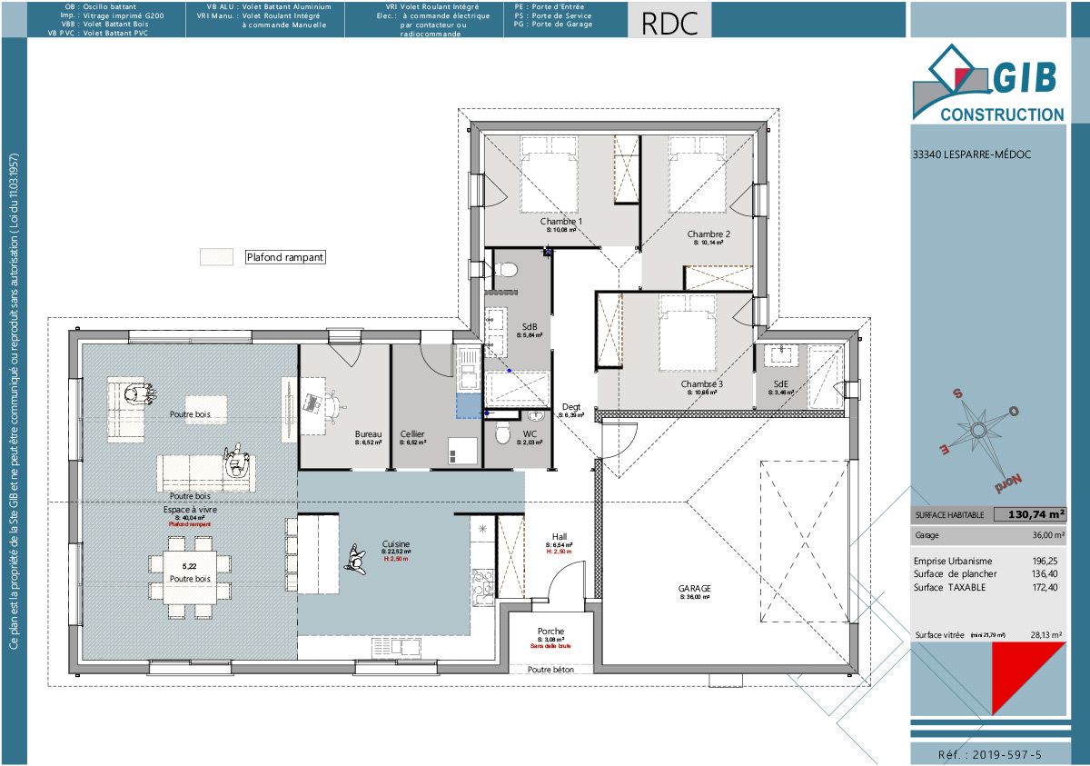 Maison en L avec enduit matricé - plan