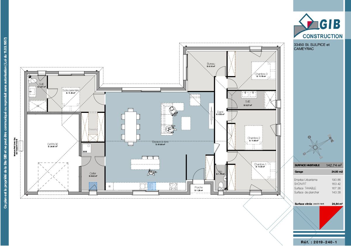 Grande maison plain pied contemporaine - plan