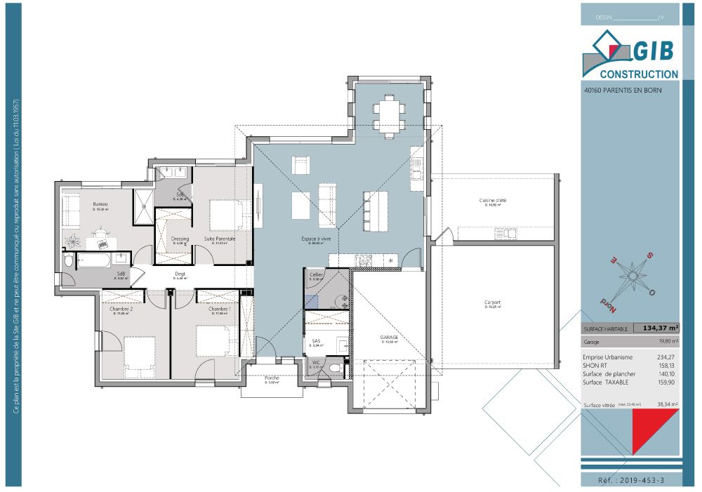 Maison design à toit plat dans les Landes - plan