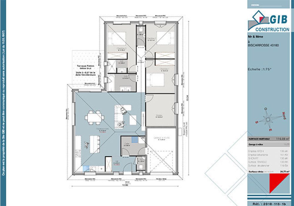 Maison plain pied en L : une nouvelle réalisation GIB - plan