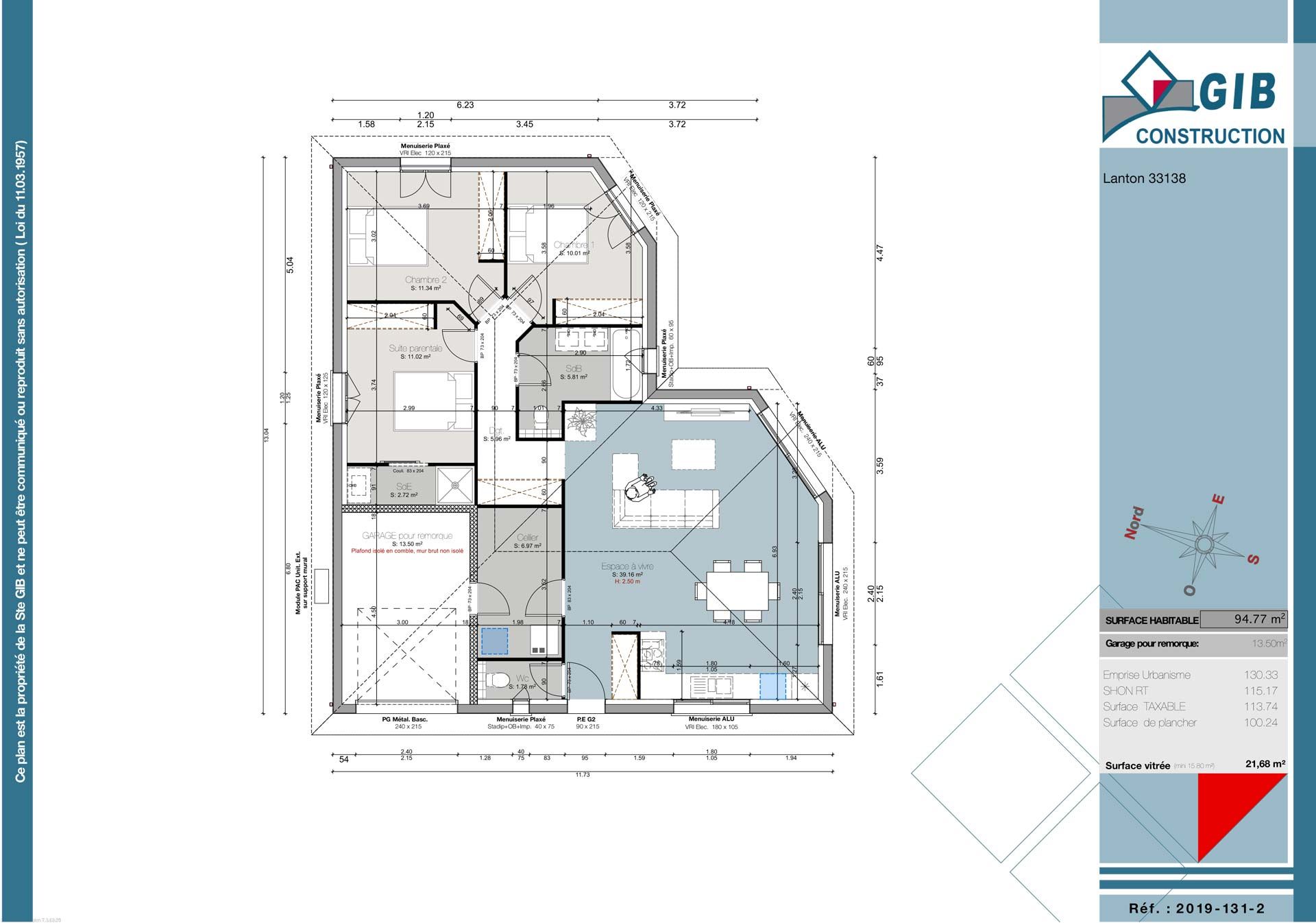 Maison en L atypique 3 chambres - plan