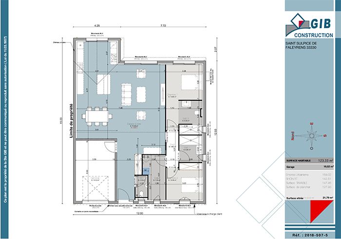 Maison plain pied 123 m² 2 chambres - plan